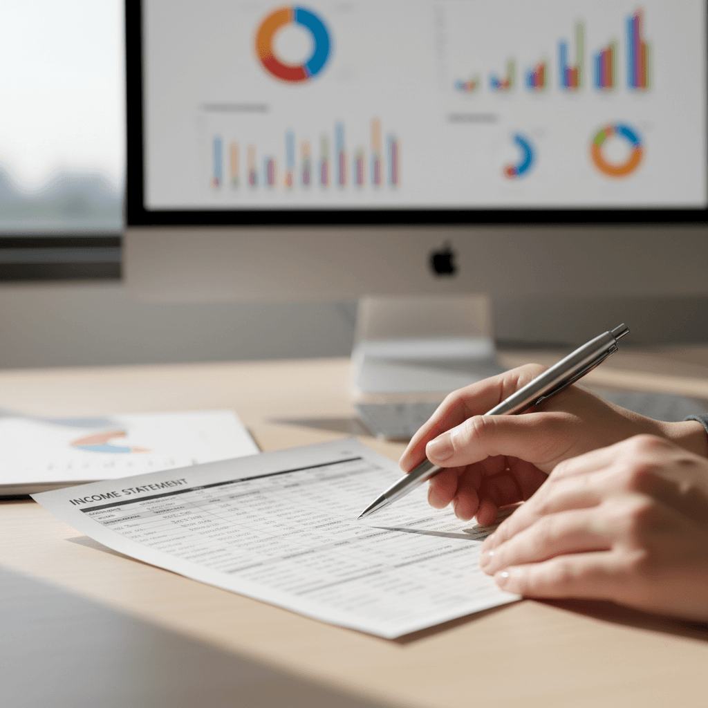 CPA reviewing printed financial report with red pen